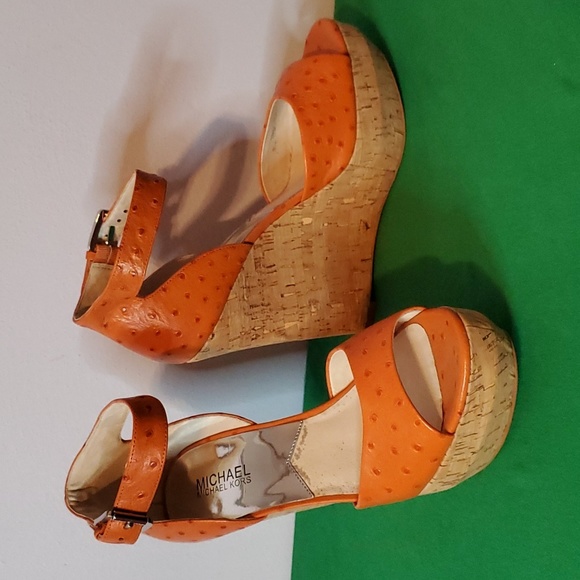 Womens Orange Embossed Leather MICHAEL Michael Kors Wedge Heels - Picture 2 of 10